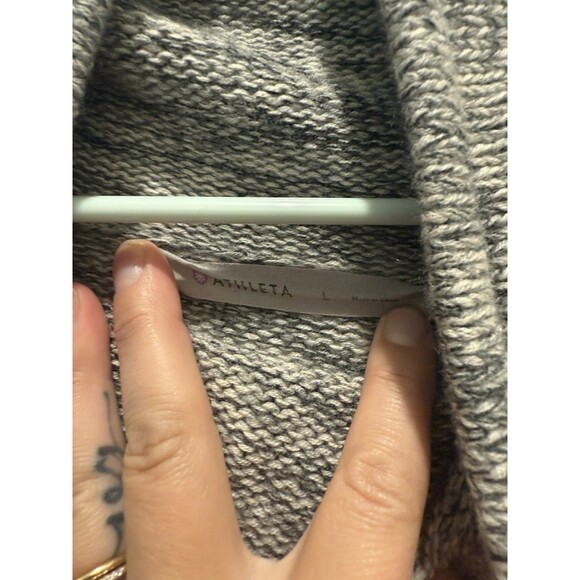 Athleta Traverse City Merino Wool Cowlneck Sweater Large Drawstring Gray Heather - Picture 4 of 6
